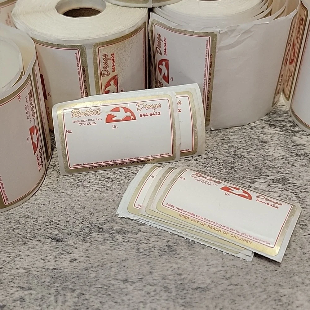 Vintage Rx prescription labels Unused pharmacy labels ephemera Redhill Drugs